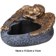 GARDEN LINE CEMENTNI nagrobni lonec, sivo srce Z ANGELOM, DEKORACIJA za grob, OBLOGA 16x17,5x11 cm