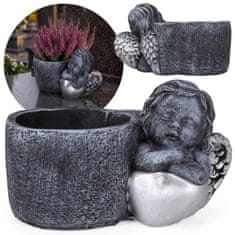 GARDEN LINE CEMENTNA nagrobna posoda, siva Z ANGELOM, DEKORACIJA za grob, OVOJ 24,5x14x15 cm