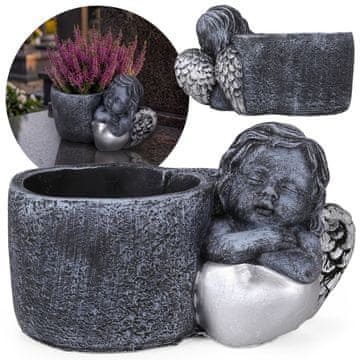 GARDEN LINE CEMENTNA nagrobna posoda, siva Z ANGELOM, DEKORACIJA za grob, OVOJ 24,5x14x15 cm