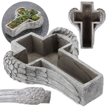 GARDEN LINE CEMENTNA nagrobna posoda, križ, DEKORACIJA za grob, OKRASNA POSODA 27,5x21,5x8,5cm