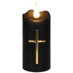 sarcia.eu LED sveča črna s križem, UČINEK PLAMENA, vložek za nagrobne sveče NA BATERIJE 11,5 cm