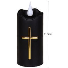 sarcia.eu LED sveča črna s križem, UČINEK PLAMENA, vložek za nagrobne sveče NA BATERIJE 11,5 cm