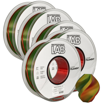 Professional Lab 5x Silk PLA Trojna Barva rdeča rumena zelena filament 1.75mm - Professional Lab Sijajni Filament za 3D Tisk (1kg Kolut)