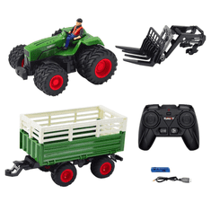 shumee RC kmetijski traktor na daljinsko upravljanje s prikolico in vilicami, dvojna kolesa