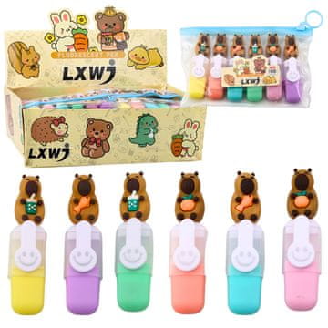 slomart LEAN komplet 6 pastelni mini označevalcev s kapibarami v etuiju