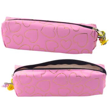 slomart LEAN etui za peresnico/pisalne potrebščine, roza z zlatimi srčki, 20x6,5 cm