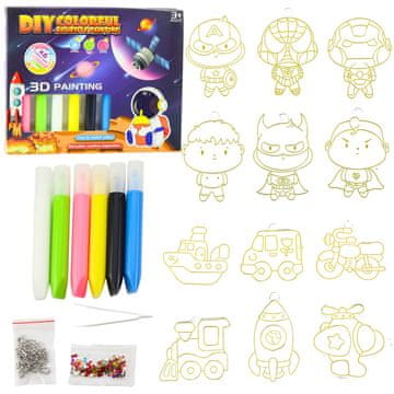 slomart Komplet za 3D slikanje vesolja LEAN TOYS, 6 barvic, obeski
