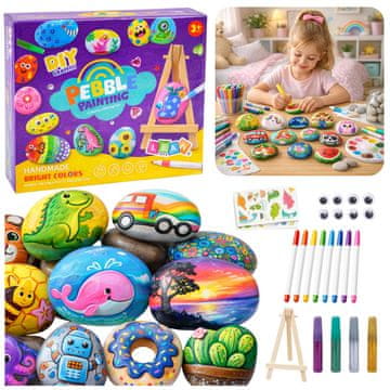 slomart Ustvarjalni set LEAN TOYS: Barvanje kamnov z mini stojalom
