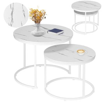 IN Komplet dveh mizic White Galen Small White Marmor