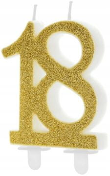 Rojstnodnevna sveča številka 18, zlata, 7,5 cm, 1 kos.