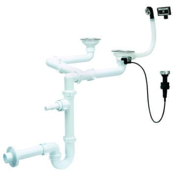 Dvojni sifon za umivalnik 115 mm, s prelivom in krmilnim kablom