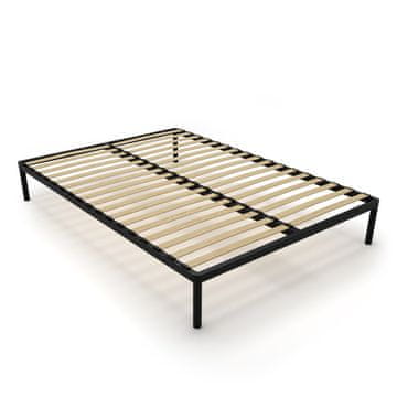 shumee Posteljni okvir BED ALU 140x200 kovinske lesene letvice moderno črne barve