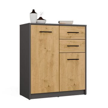 shumee Preprosta komoda 2D2S, 74 cm, 2 vrata, 2 predala, antracit, hrast