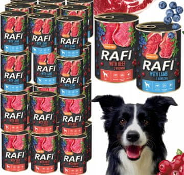 RAFI Komplet 48 x 400 g mokre hrane za pse MIX okusi (jagnjetina, govedina)