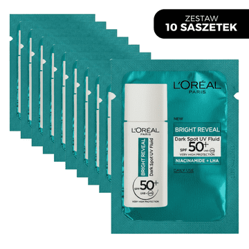 L’Oréal Loreal Bright Reveal UV-Discoloration Reduction Facial Fluid SPF50+ niacinamid + LHA kislina (vrečka) - 1,5 ml x 10 kosov