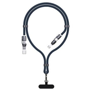 DUDAO Kabel 4 v 1 z vrvico, USB-C z adapterji za iPhone Lightning in USB-A – modri