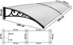 Dako Duo nadstrešek za vrata 100x200 cm črne barve