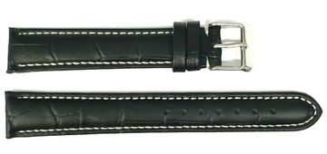 shumee Pas Chemmond 22 MM XL A110L iz krokodilje kože, črne barve, beli šivi