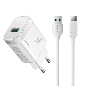 Joyroom 18W USB-A stenski polnilnik z 1m kablom USB-A - USB-C - bel