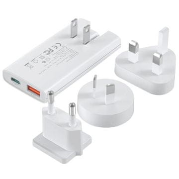 Choetech Mrežni polnilnik USB-A/USB-C GaN Ultra 65 W – bel