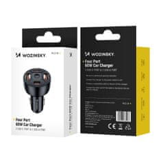 WOZINSKY Avtomobilski polnilnik 2xUSB-C 2xUSB-A 60W - črn