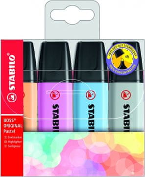 shumee Stabilo Boss Original Pastelni označevalnik v škatli s 4 barvami (nove barve 2021)