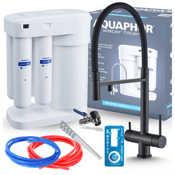 shumee Komplet filtrov za pitno vodo Aquaphor Morion 101S RO + trosmerna kuhinjska pipa HighFlex - MAT črna