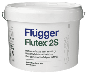 shumee Flugger Flutex 2S mat barva za strope, super prekrivna, brez črt, bela, 10 l