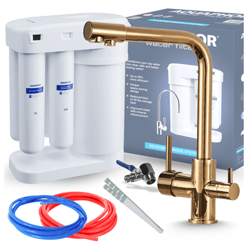 shumee Komplet filtrov za pitno vodo Aquaphor Morion 101S RO + trosmerna kuhinjska pipa Venom Gold