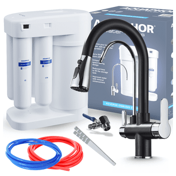 shumee Komplet filtrov za pitno vodo Aquaphor Morion 101S RO + trosmerna kuhinjska pipa Nordic črna + kromirana