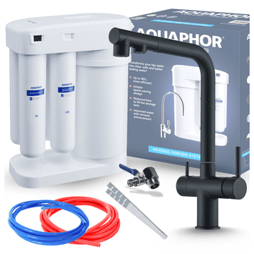 shumee Komplet filtrov za pitno vodo Aquaphor Morion 101S RO + trosmerna kuhinjska pipa Venom črne barve