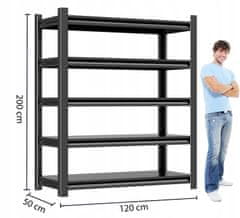 shumee Masivna kovinska polica 200x120x50cm 150kg za polico v garaži, delavnici, skladišču
