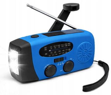 shumee Prenosni solarni radio Sanelite s ročično anteno, svetilko in 3-v-1 prenosno baterijo