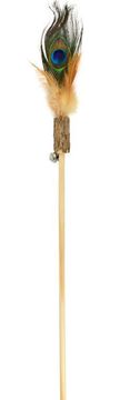 shumee Bubu Pets | Mačja igrača | Lesena ribiška palica s hlodom in pavjim peresom 38-58 cm - Lesena ribiška palica s hlodom in pavjim peresom 38-58 cm
