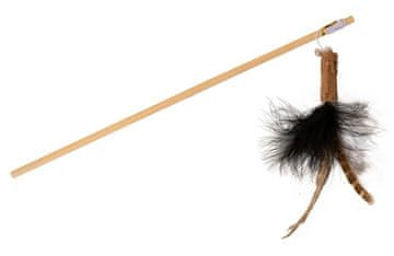 shumee Bubu Pets | Mačja igrača | Lesena ribiška palica s hlodom in peresom 40-104 cm - Lesena ribiška palica s hlodom in peresom 40-104 cm