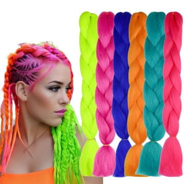 Bellezza Komplet 6 sintetičnih las, pisanih neonskih kitk