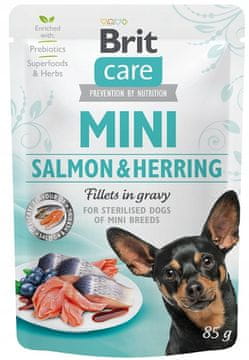 shumee Brit Care Dog | Mini | 85g vrečka - losos in sled steriliziran 85g