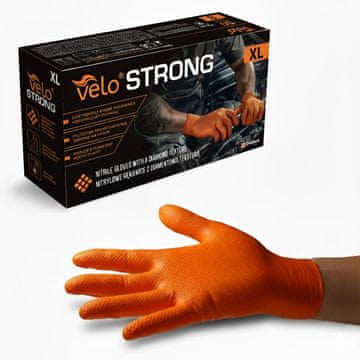 Velo Velo "XL" močne - nitrilne rokavice z diamantno teksturo, oranžne močne, pakiranje 50 kosov