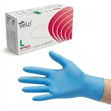 Velo Velo L - 100 kosov diagnostičnih rokavic iz nitrila brez pudra, pakiranje po 100 kosov