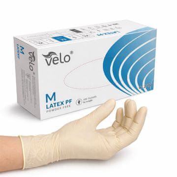 Velo Velo M - 100 kosov diagnostičnih rokavic iz lateksa brez pudra, pakiranje po 100 kosov