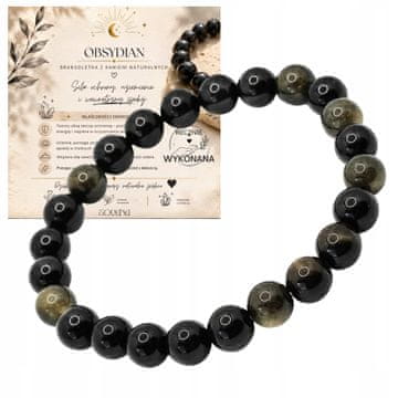 shumee Zapestnica iz obsidijana, zlati naravni kamen, 16-18 cm, elastika