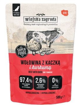Wiejska Zagroda Wiejska Zagroda | Mokra hrana za pse | Vrečka 500 g - Govedina z raco in kurkumo 500 g