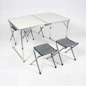 shumee Kamp miza Linbox 120x60 cm zložljiva + 4 stoli | kampiranje, kovček, lahka 7 kg, nastavljiva višina