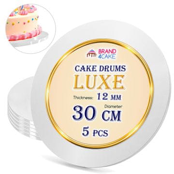 Brand4Cake Podstavek za torto, bela 30 cm 1,2 cm, komplet 5 kosov, okrogli boben za torto, luksuzni Brand4Cake