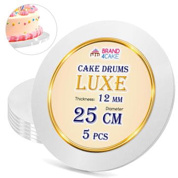 Brand4Cake Podstavek za torto, bela 25 cm 1,2 cm, komplet 5 kosov, okrogli boben za torto, luksuzni Brand4Cake
