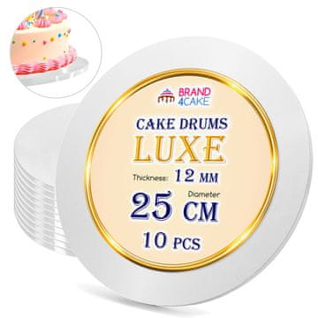 Brand4Cake Podstavek za torto, bela 25 cm 1,2 cm, komplet 10 kosov, okrogli boben za torto, luksuzni Brand4Cake