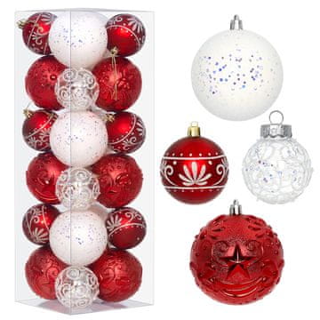 shumee Komplet rdečih in belih božičnih kroglic StarryLights - elegantni božični okraski