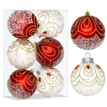 shumee Komplet božičnih kroglic StarryLights - rdeče-bele kroglice z elegantnim bleščečim vzorcem