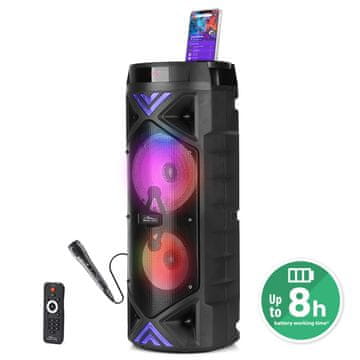 Media-Tech Funbox KEG PRO - Zmogljiv zvočnik z Bluetooth 5.0+EDR, funkcijo karaoke. RMS 50W / PMPO1400W, FM radio, zaslon, dva 6,3" zvočnika, vgrajena baterija. Komplet z mikrofonom in daljinskim upravljalnikom.