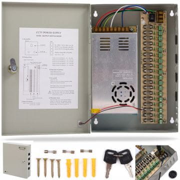 shumee Napajalnik za nadzorne kamere 12V 30A 18 kamer